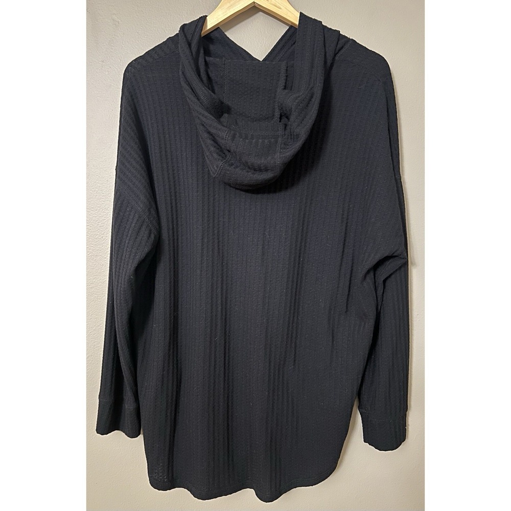 Chaser Hooded Waffle Knit Thermal Shirt Womens Pullover Black Lounge Top - Picture 3 of 11